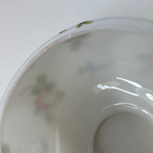 Vintage White Floral Glass Lamp Shade Globe Pink Roses  Blue Flowers  7" Diamete - Picture 6 of 10